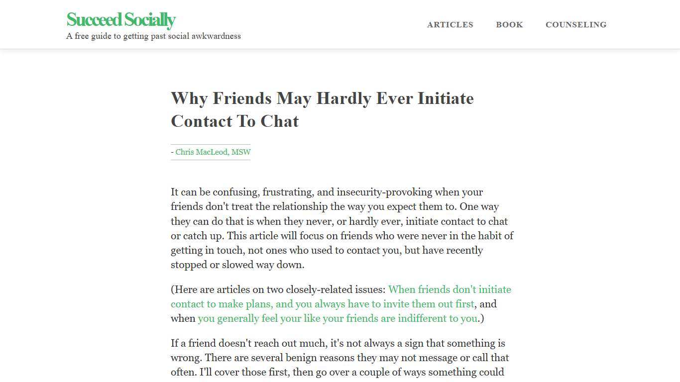 Why Friends May Hardly Ever Initiate Contact To Chat www.succeedsocially.com